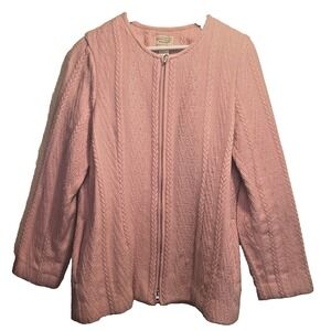 Boyne Valley Weavers Women's Sweater M Irish Merino Wool Vtg Cable Knit Zip Up